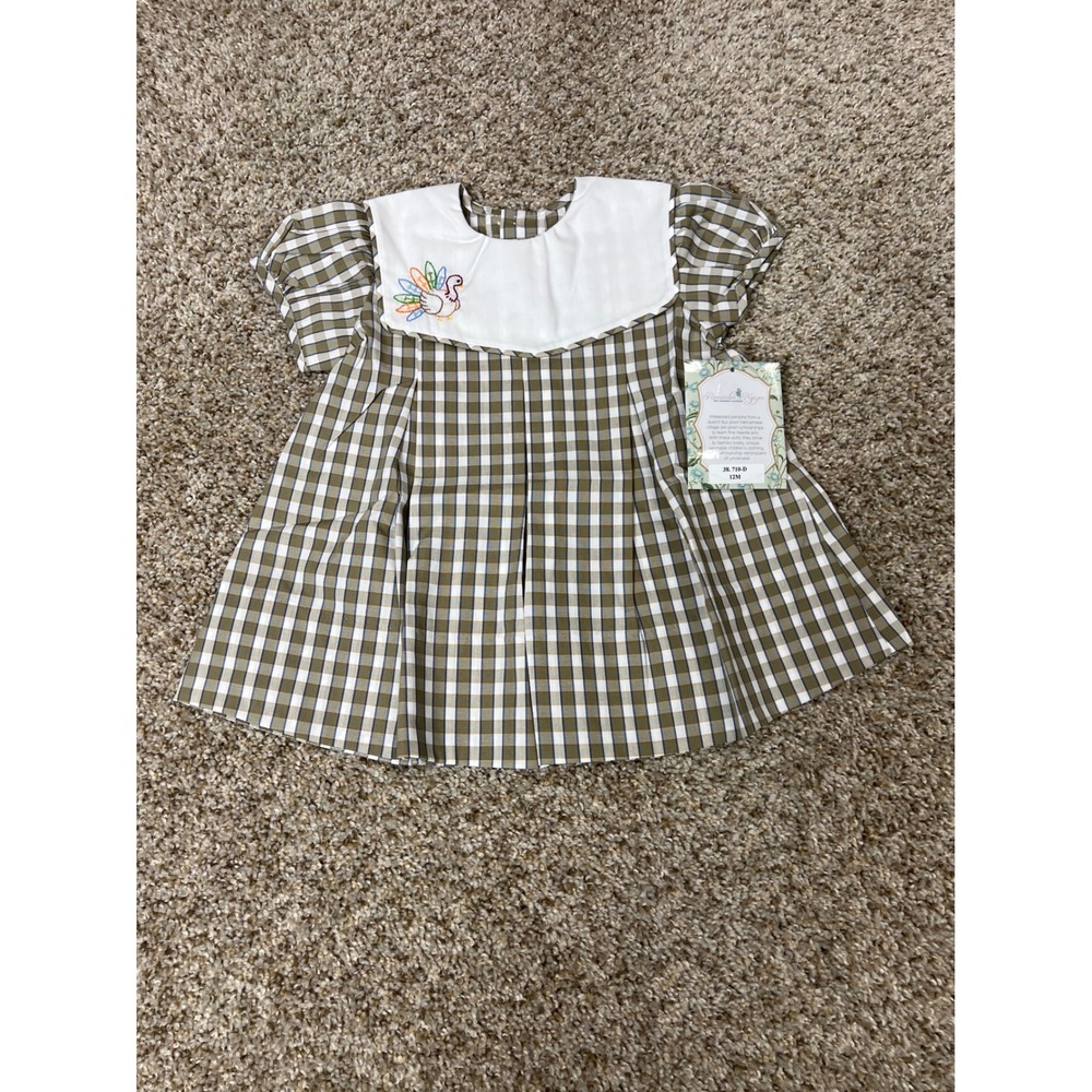 Remember Nguyen Baby Girl Thanksgiving Turkey Gingham Dress Brown 12M NWT
